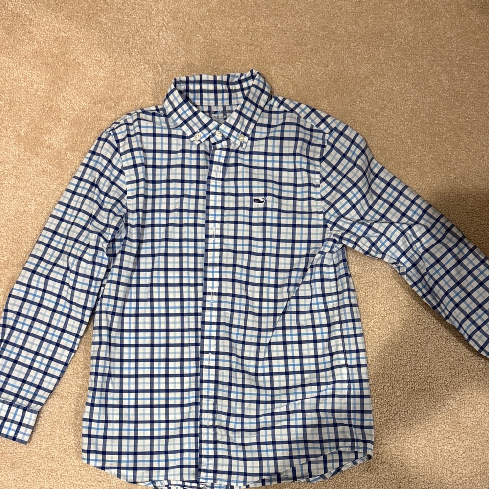 Vineyard Vines Kids Blue and White Plaid Shirt